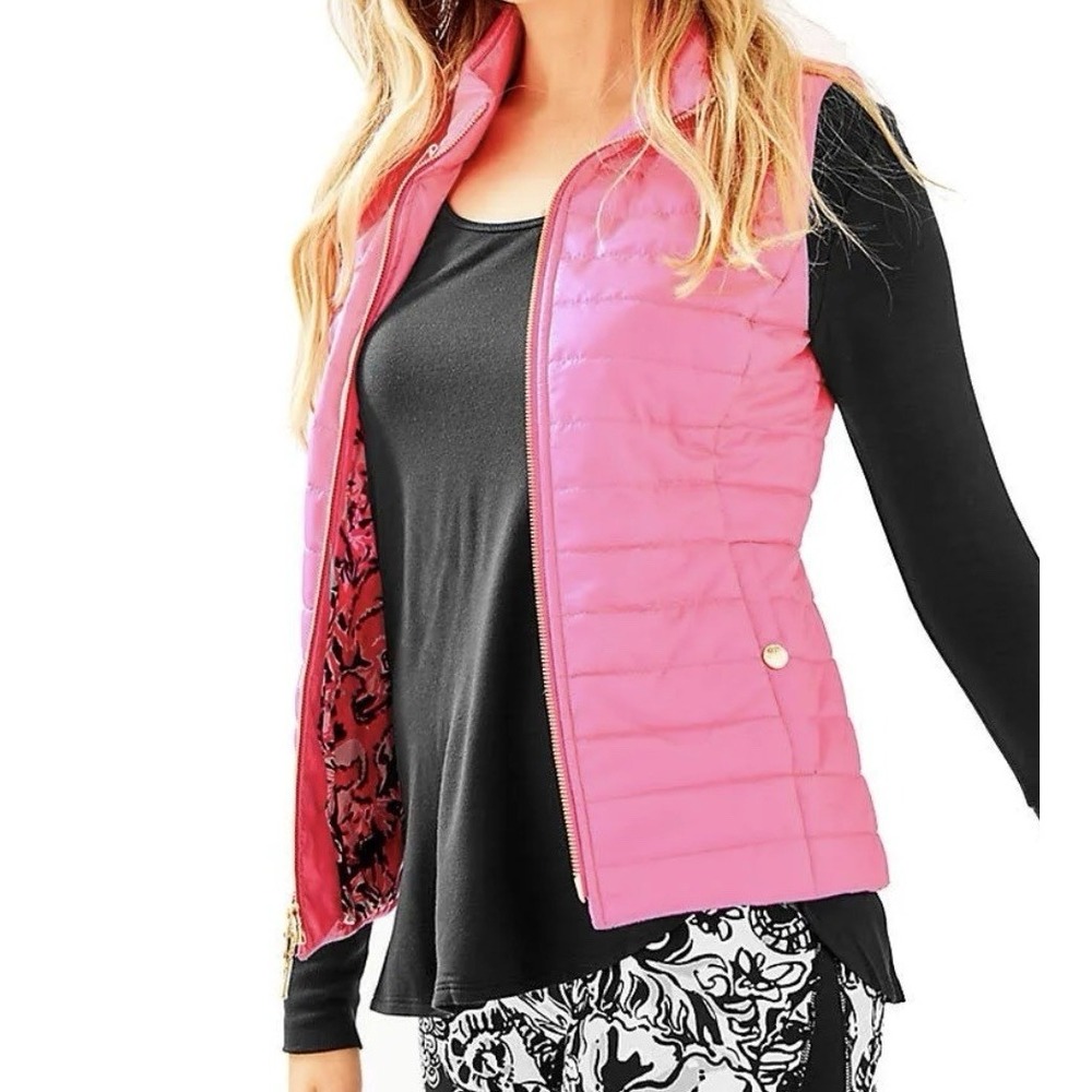 Lilly Pulitzer Jacket Size S Style Name Elyn Puffer Vest Color Hibiscus Pink‎